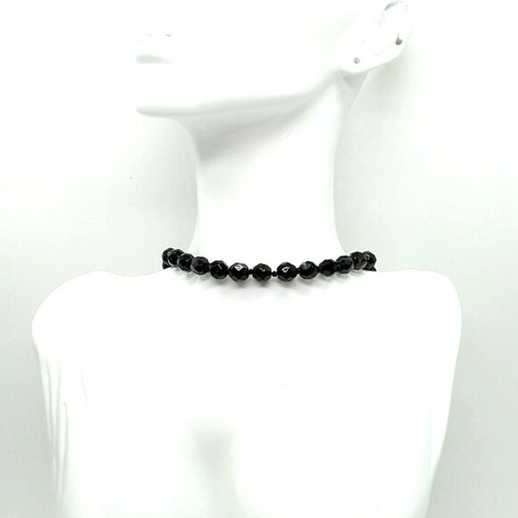 Classic Black Glass Faceted Bead Choker Necklace Single Strand 16" - Picture 2 of 15